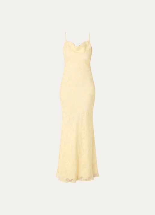 Malina Sorelle maxi jurk met spaghettibandjes - voorkant 4 geel