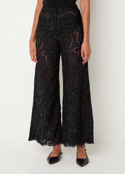 Malina Stacey high waist wide fit broek met broderie