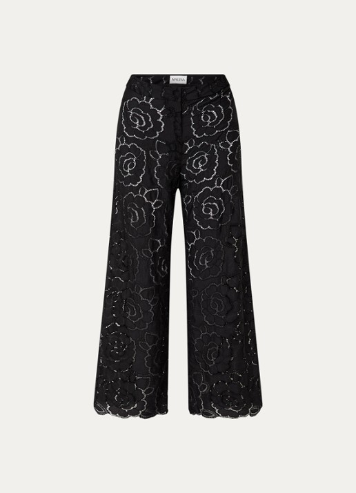 Malina Stacey high waist wide fit broek met broderie - voorkant 3 zwart