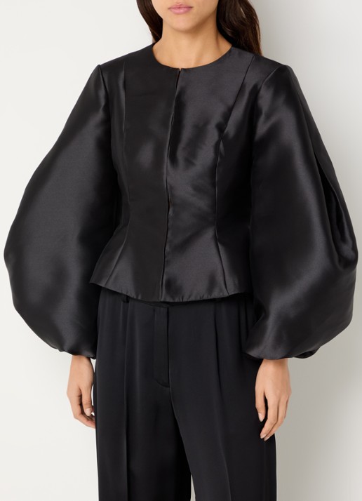 Malina Vendela blouse met ballonmouw - detail 2 zwart