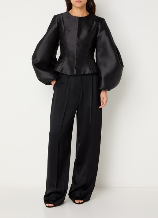 Malina Vendela blouse met ballonmouw - voorkant 4 zwart