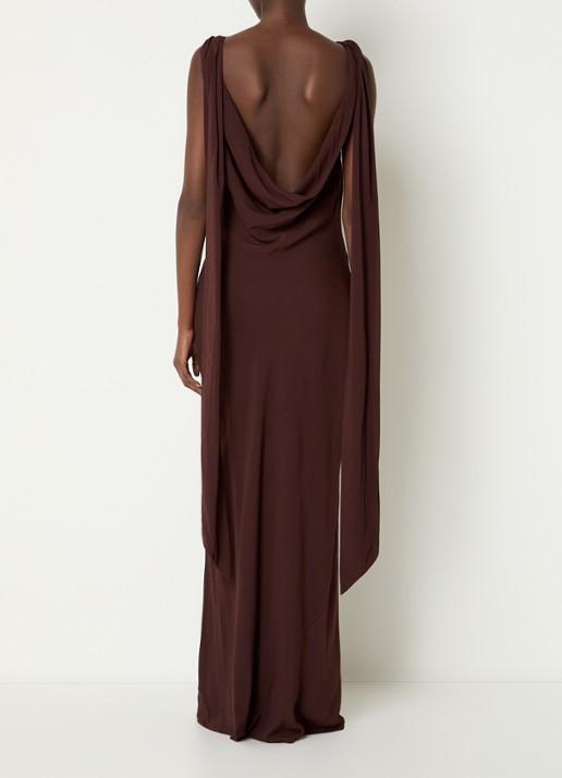 Malina Vida maxi jurk met rugdecolleté - achterkant bruin