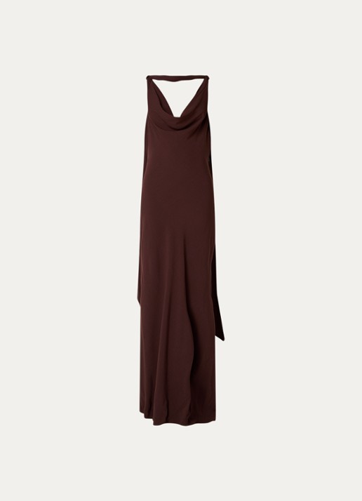 Malina Vida maxi jurk met rugdecolleté - voorkant 2 bruin