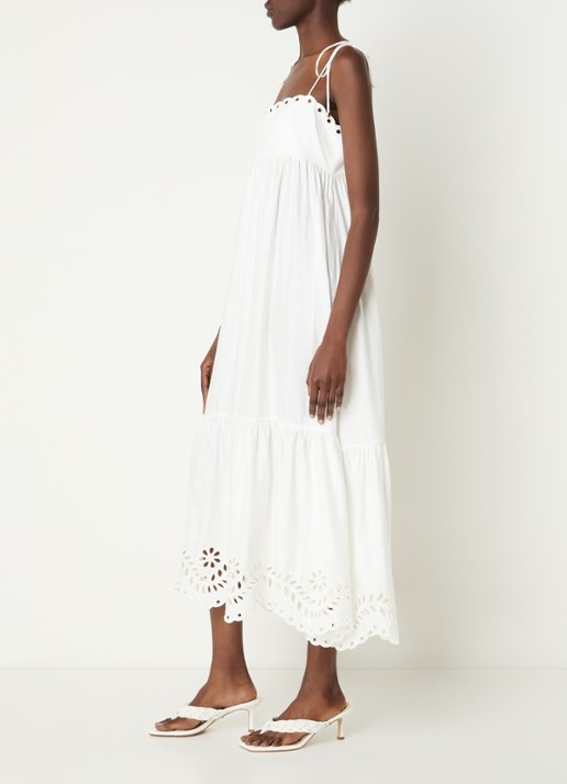 Malina Vilda midi jurk met broderie - voorkant 3 wit