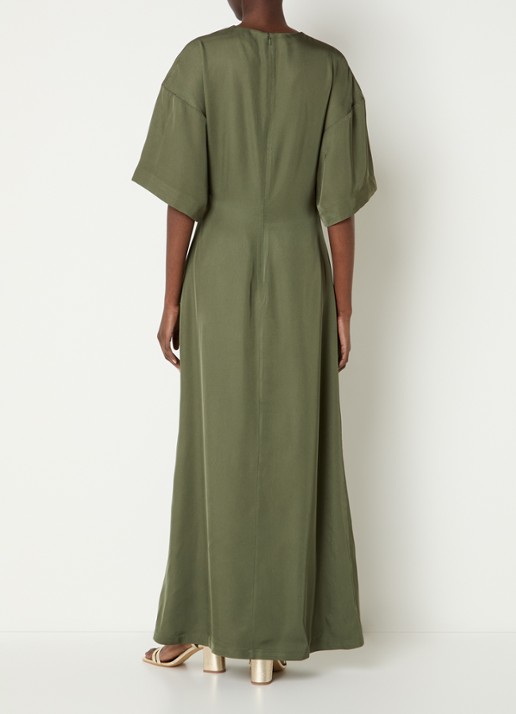 Malina Zilla maxi jurk met gedrapeerd detail - achterkant 2 olijfgroen