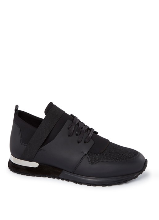 Mallet Elast sneaker met details van leer en mesh - voorkant 4 zwart