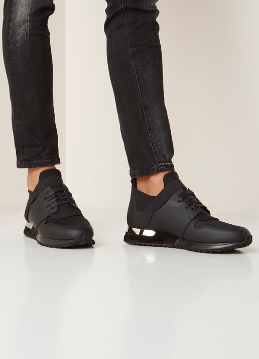 Mallet Elast sneaker met details van leer en mesh - voorkant 5 zwart