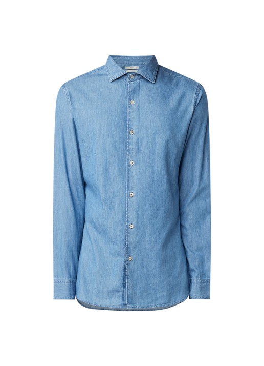 Mango Chambre slim fit overhemd van denim - voorkant 2 jeans