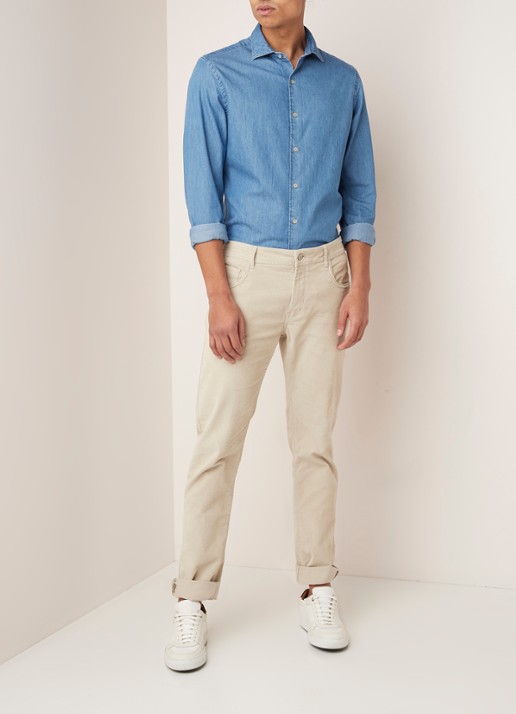 Mango Chambre slim fit overhemd van denim - voorkant 3 jeans