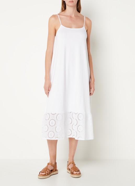 Mango Dina midi jurk met broderie  - voorkant 2 wit