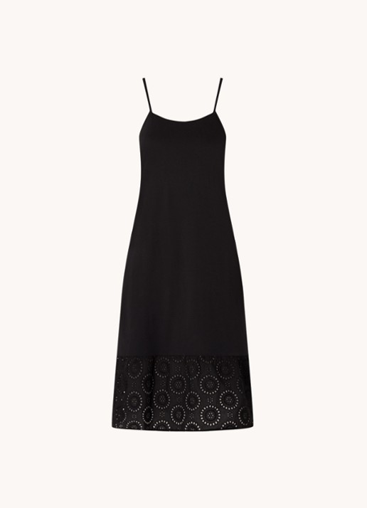 Mango Dina midi jurk met broderie  - voorkant 2 zwart