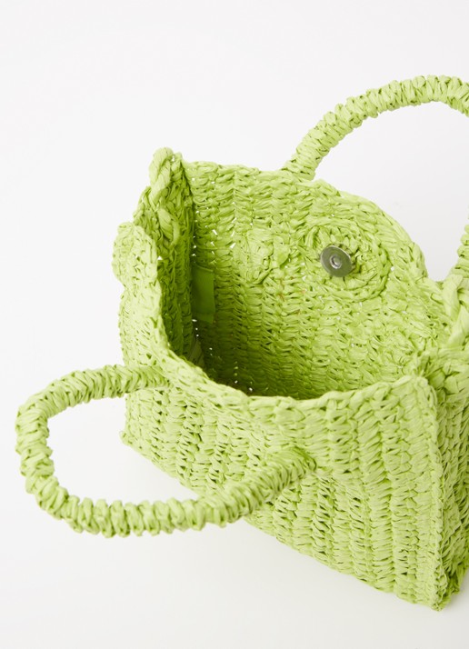 Mango Fez handtas van stro - detail lime