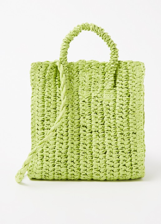 Mango Fez handtas van stro - voorkant 4 lime