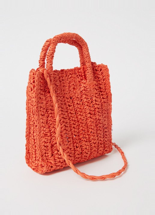 Mango Fez handtas van stro - achterkant 3 orange