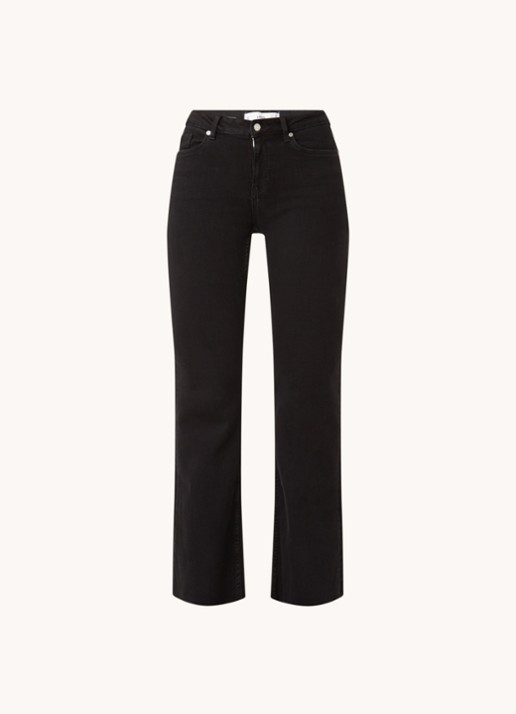 Mango Flare mid waist flared fit jeans met gerafelde zoom - voorkant 2 zwart