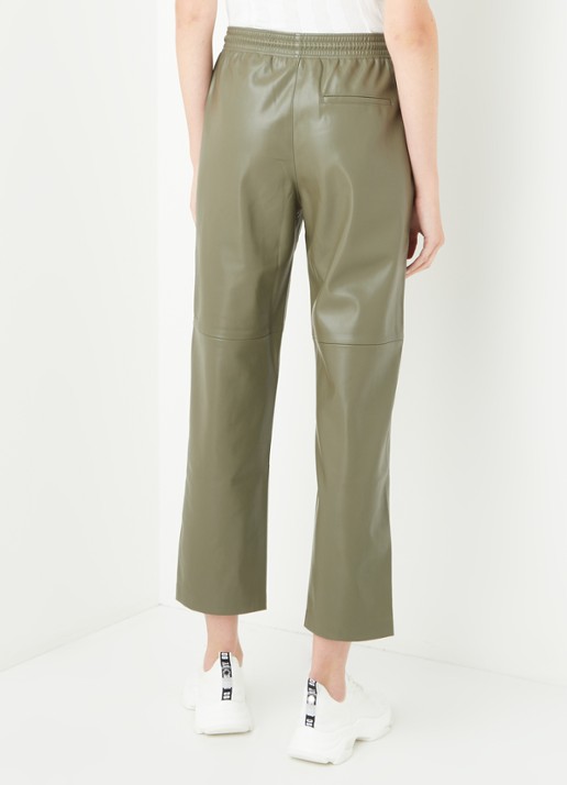 Mango High waist loose fit cropped pantalon van imitatieleer - achterkant khaki