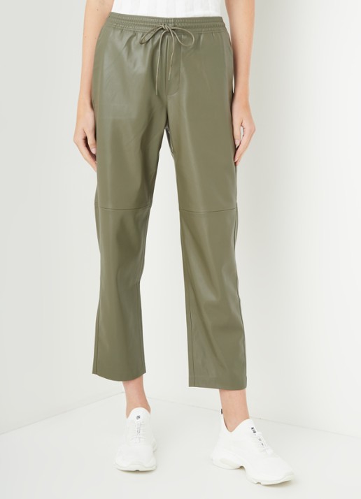 Mango High waist loose fit cropped pantalon van imitatieleer - detail 2 khaki
