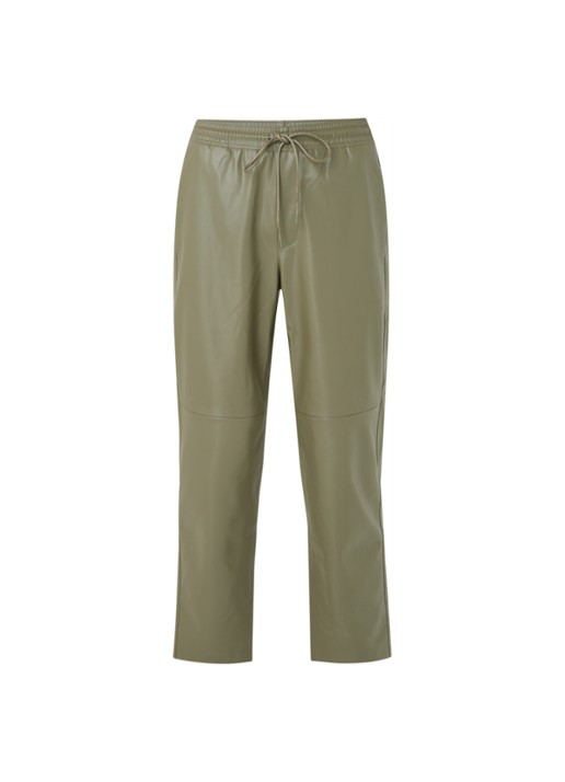 Mango High waist loose fit cropped pantalon van imitatieleer - voorkant 3 khaki