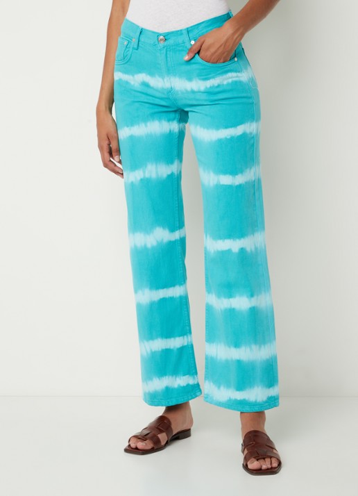 Mango Ibiza mid waist wide fit jeans met tie-dye dessin - detail turquoise