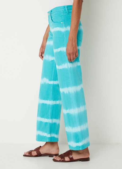 Mango Ibiza mid waist wide fit jeans met tie-dye dessin - detail 2 turquoise