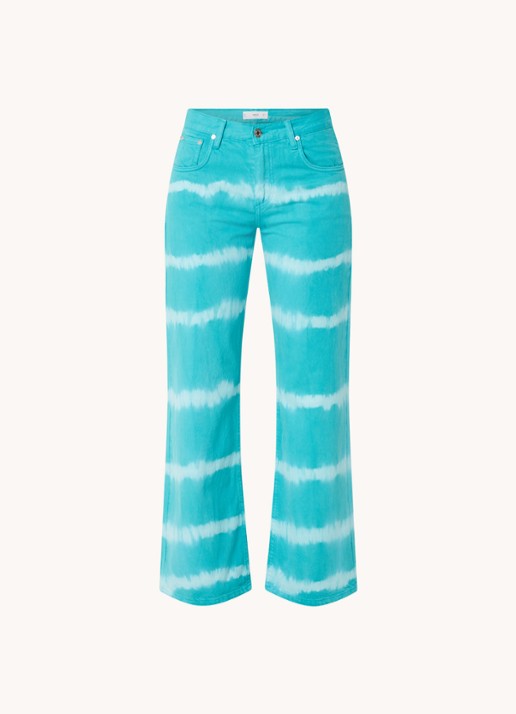 Mango Ibiza mid waist wide fit jeans met tie-dye dessin - voorkant 3 turquoise