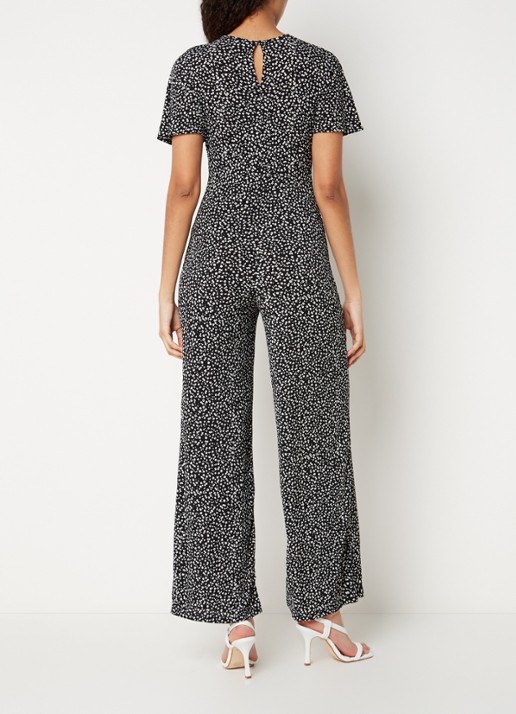 Mango Manzan wide fit jumpsuit van jersey met bloemenprint - achterkant 4 zwart