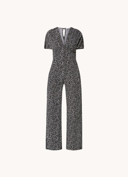 Mango Manzan wide fit jumpsuit van jersey met bloemenprint - voorkant zwart