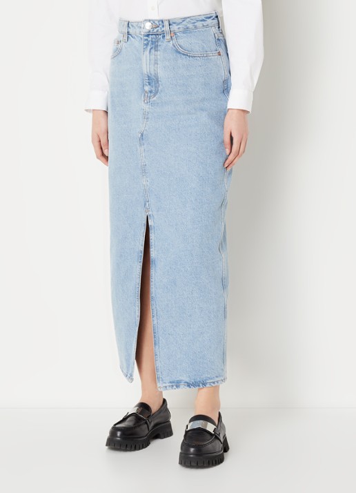 Mango Matilda rok van spijkerstof met lichte wassing - detail 3 indigo