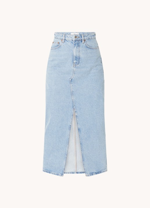 Mango Matilda rok van spijkerstof met lichte wassing - voorkant indigo