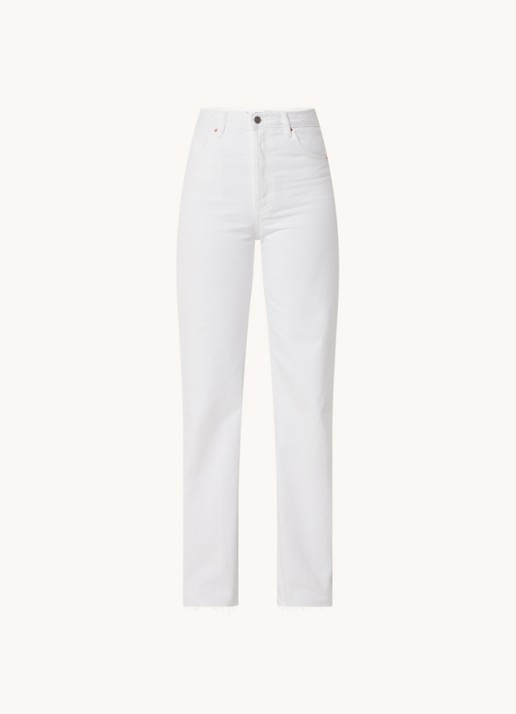 Mango Nora high waist straight leg jeans met gerafelde zoom - voorkant 2 wit