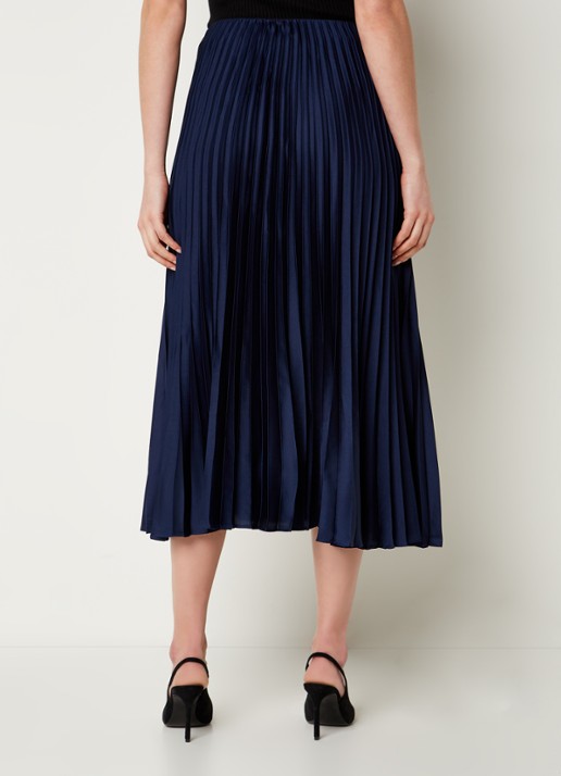 Mango Plisado midirok van satijn met plissé - achterkant donkerblauw