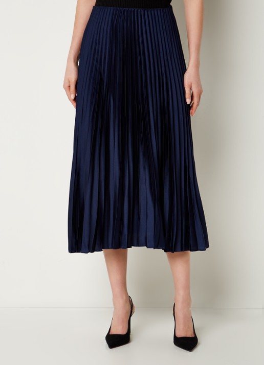 Mango Plisado midirok van satijn met plissé - detail 4 donkerblauw