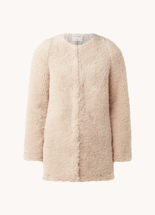 Mango Rihanna teddy jas met steekzakken - voorkant 3 beige