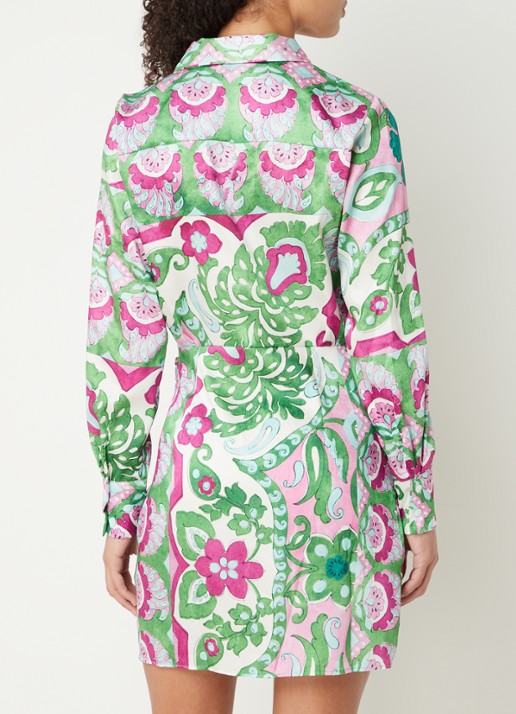 Mango Sandy mini jurk van satijn met bloemenprint - achterkant groen