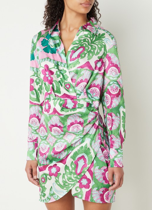 Mango Sandy mini jurk van satijn met bloemenprint - detail 4 groen