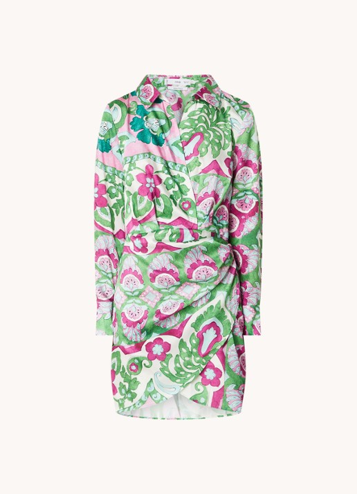 Mango Sandy mini jurk van satijn met bloemenprint - voorkant 2 groen