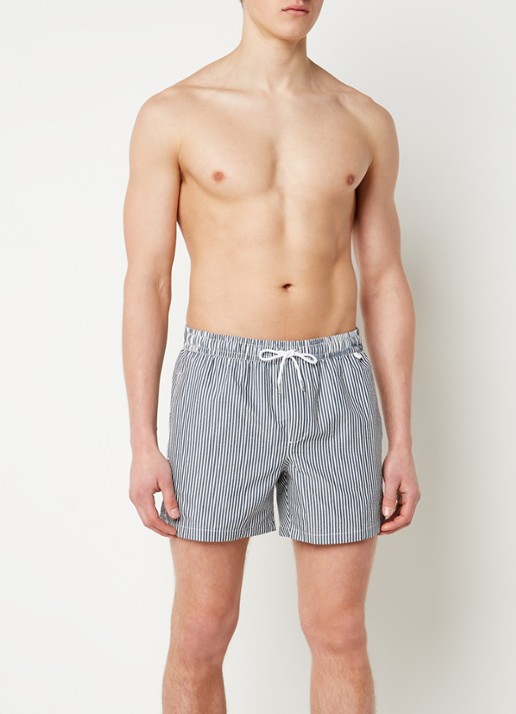 Mango Seer zwemshorts met streepprint - voorkant 4 donkerblauw