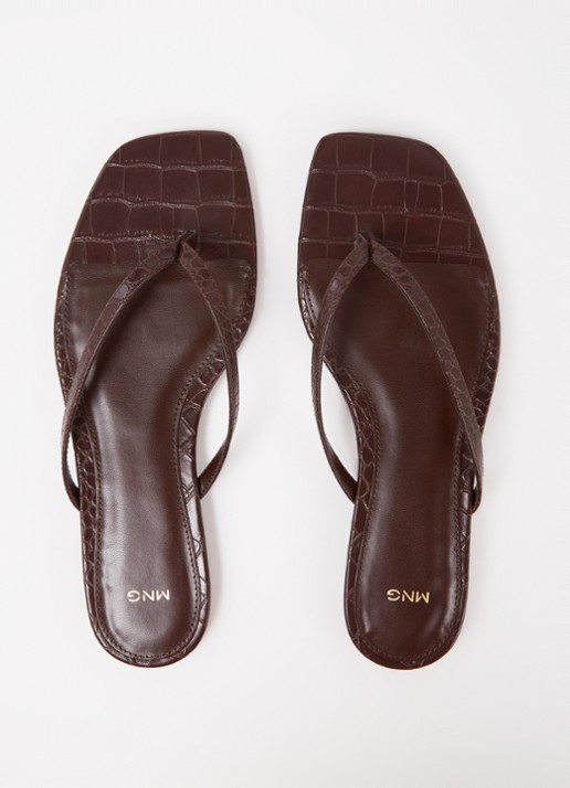 Mango Tutti slipper met crocostructuur  - detail 3 donkerbruin