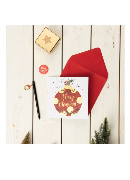 MAP Publishing Amnesty International, Kerstbal Merry Christmas - 1 design - Kerstkaart met envelop set van 8 - detail 3 steenrood
