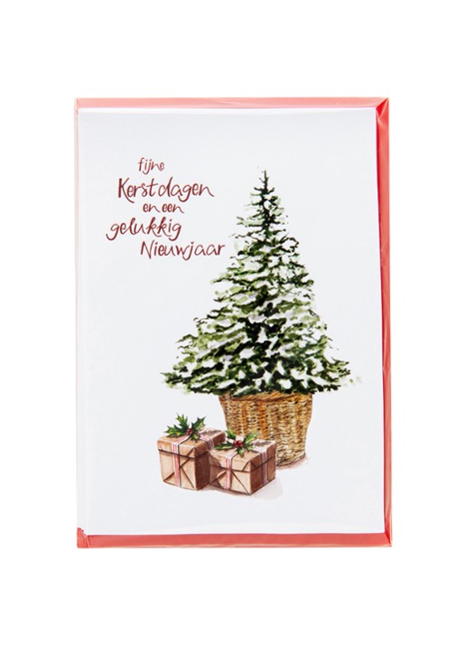 MAP Publishing Kerstboom met cadeaus Fijne Kerstdagen en een gelukkig Nieuwjaar kerstkaart - set van 8 inclusief enveloppen - voorkant 2 wit