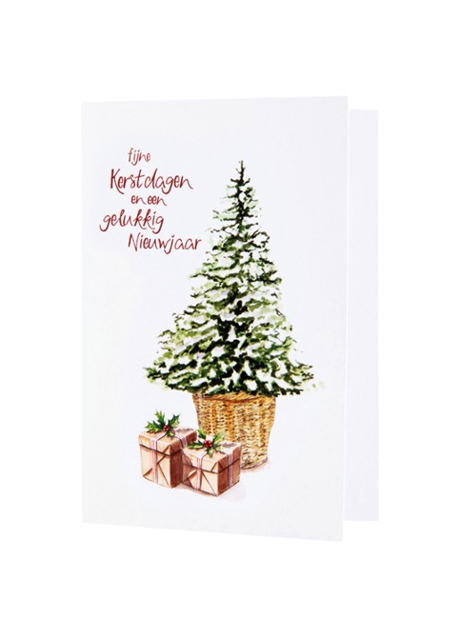 MAP Publishing Kerstboom met cadeaus Fijne Kerstdagen en een gelukkig Nieuwjaar kerstkaart - set van 8 inclusief enveloppen - voorkant 3 wit
