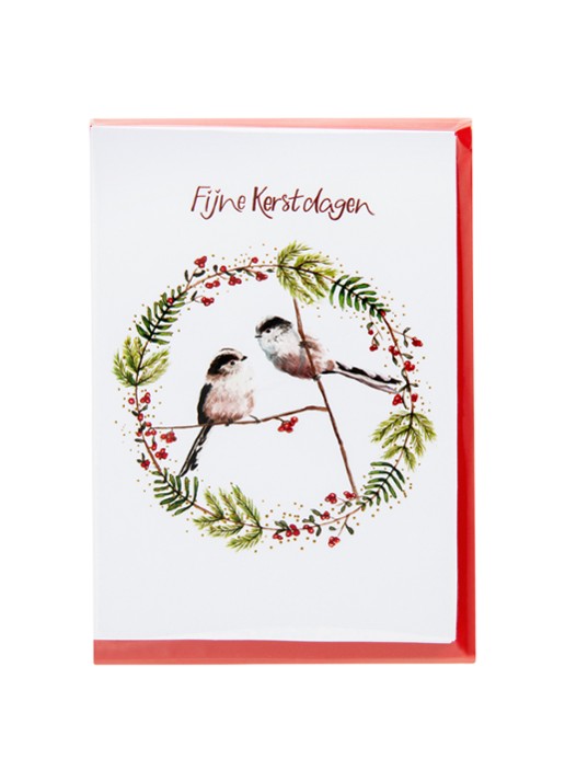 MAP Publishing Vogeltjes in een krans van hulst Fijne Kerstdagen kerstkaart - set van 8 inclusief enveloppen