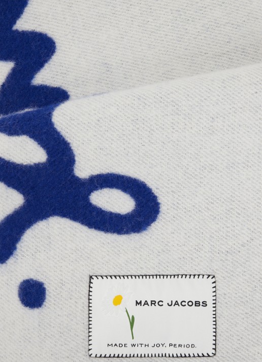 Marc Jacobs Marc Is Joy sjaal van wol met print 160 x 30 cm - detail kobaltblauw