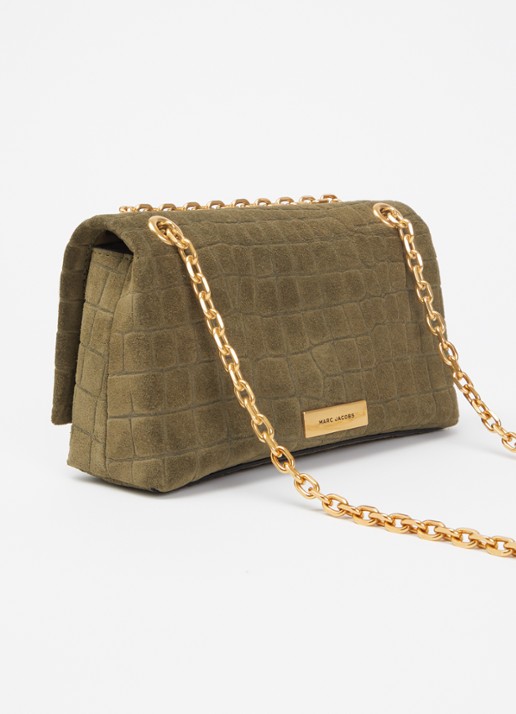 Marc Jacobs The Dual Chain Mini schoudertas van suède met verstelbare schouderriem - achterkant 6 mosgroen