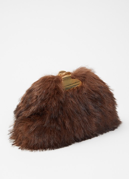 Marc Jacobs The Glam Small clutch van imitatiebont met afneembare schouderriem - achterkant 5 donkerbruin