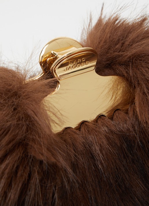 Marc Jacobs The Glam Small clutch van imitatiebont met afneembare schouderriem - detail 3 donkerbruin