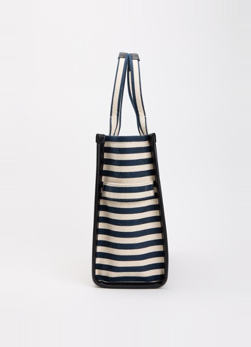 Marc Jacobs The Large Tote shopper van canvas met streepprint - detail 4 donkerblauw