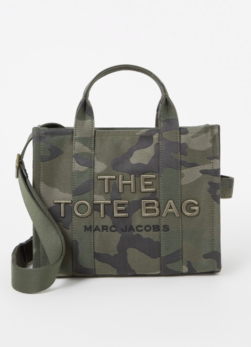 Marc Jacobs The Medium Tote handtas van canvas met jacquard dessin en logo  - voorkant 2 legergroen