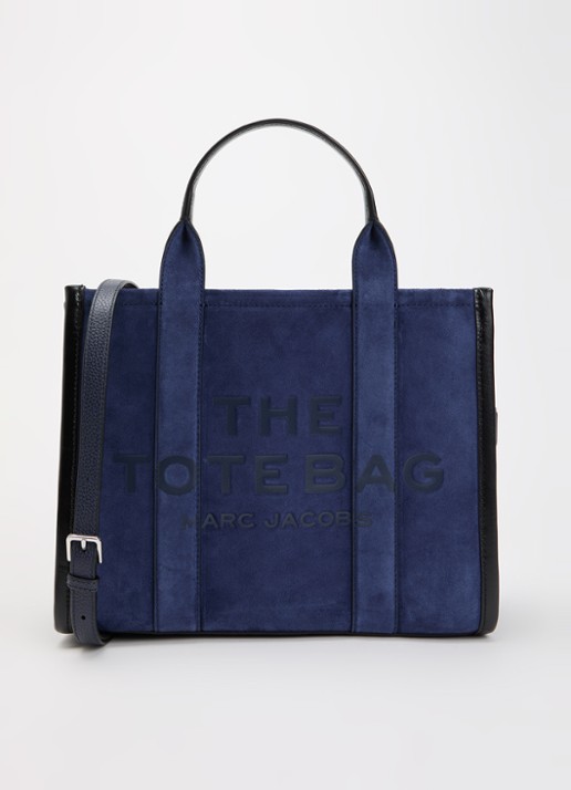 Marc Jacobs The Medium Tote handtas van suède met afneembare schouderriem - voorkant donkerblauw