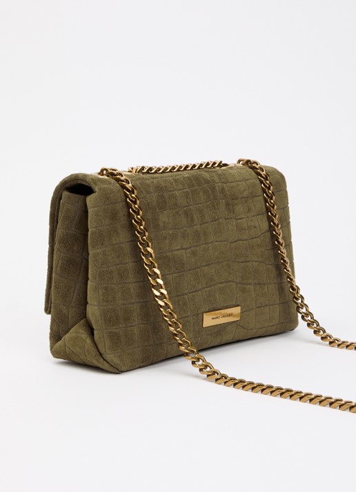 Marc Jacobs The Slim Dual schoudertas van suède met crocostructuur - achterkant 6 mosgroen